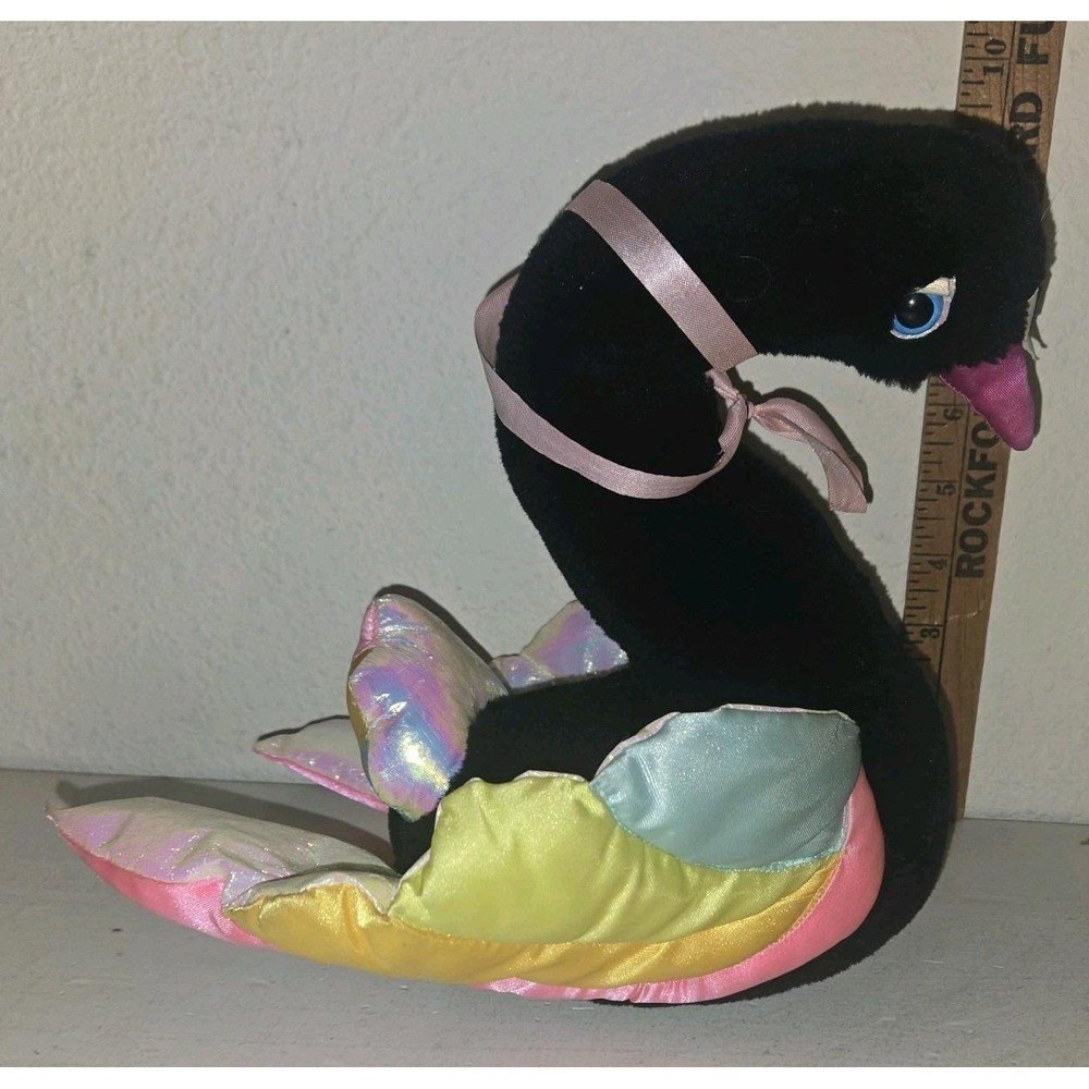Vintage My Beautiful Swan Black Plush w/ Satin By Commonwealth 1985 - Picture 2 of 6